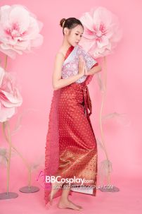 Đồ Thái Lan Gấm Đỏ Senbai Trắng Nhũ Tone Trắng Đỏ