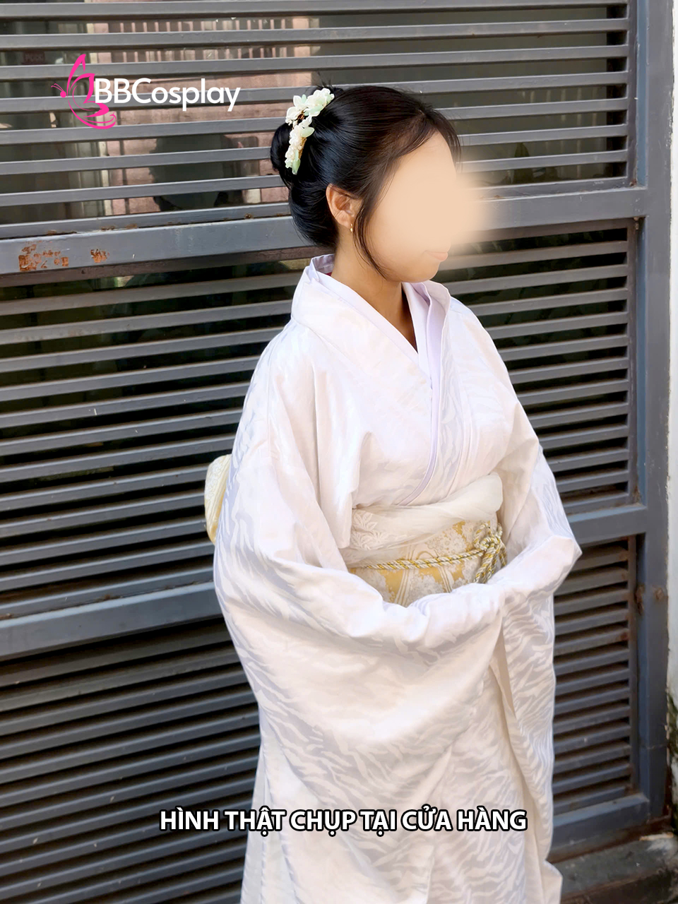 Kimono Trắng Gấm Hoa Quỳnh