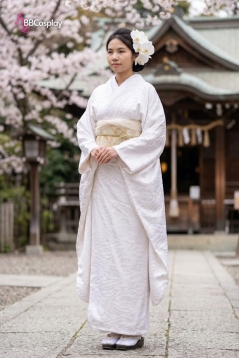 Kimono Trắng Gấm Hoa Quỳnh