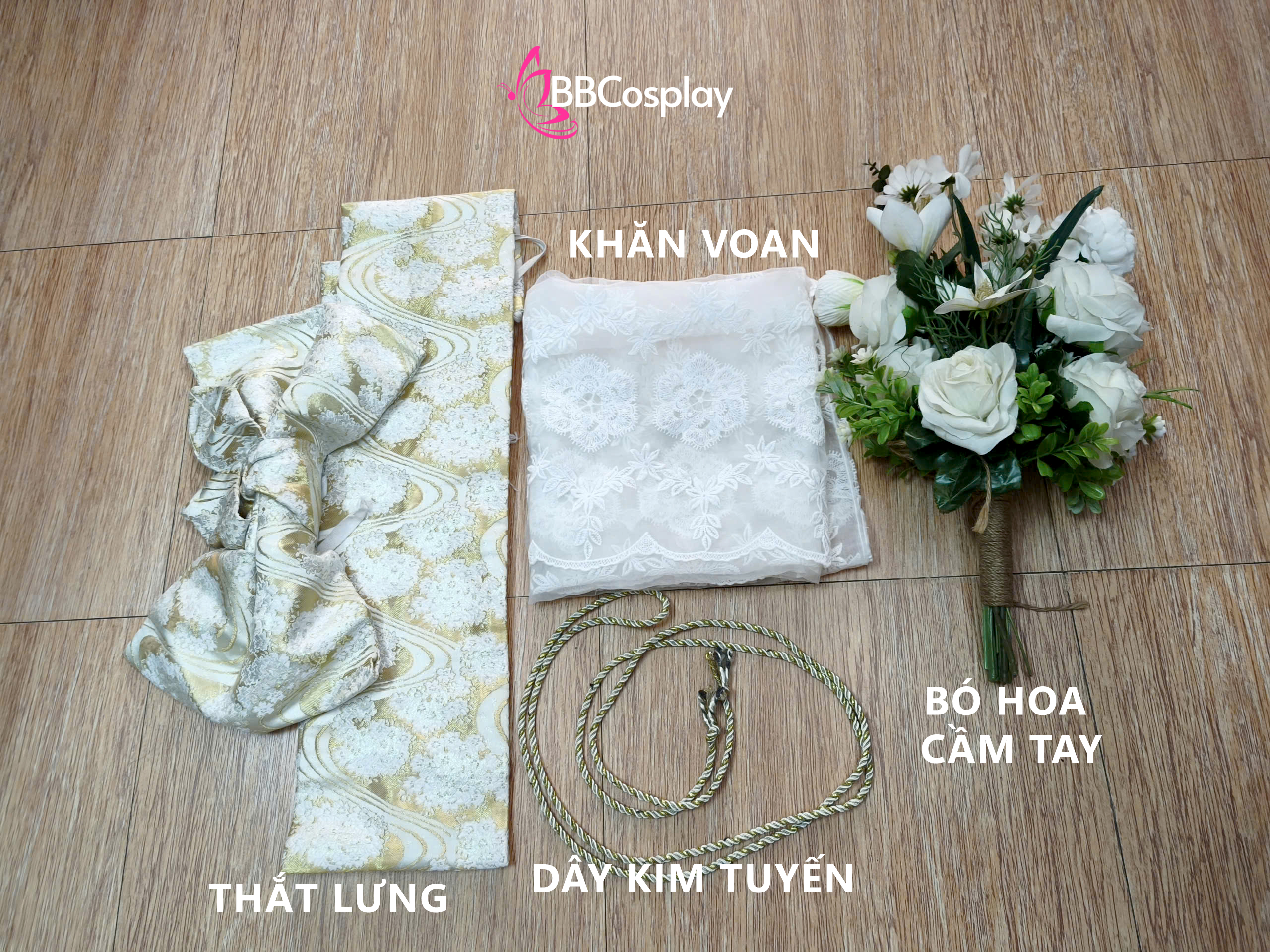 Kimono Trắng Gấm Hoa Quỳnh