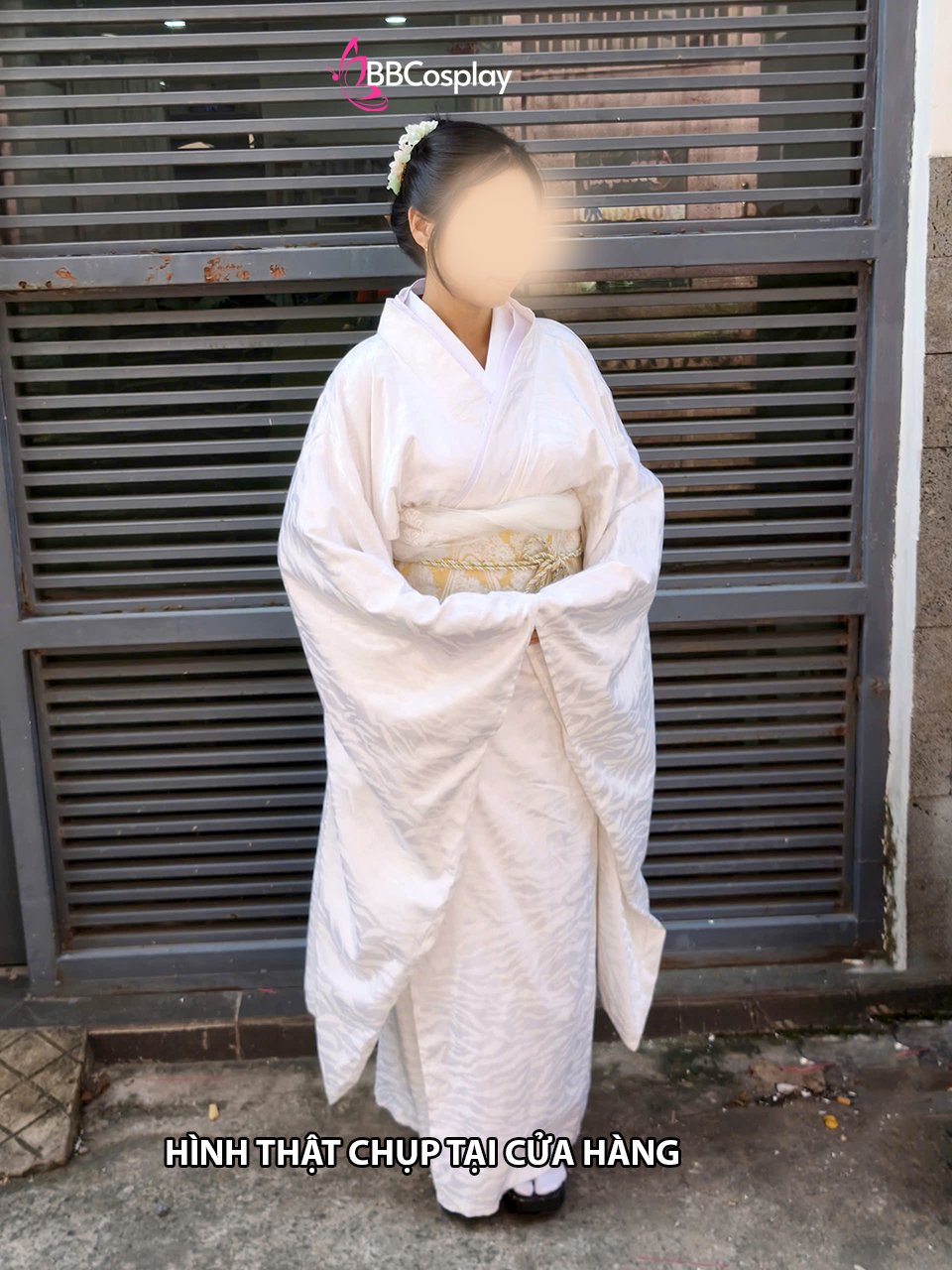 Kimono Trắng Gấm Hoa Quỳnh