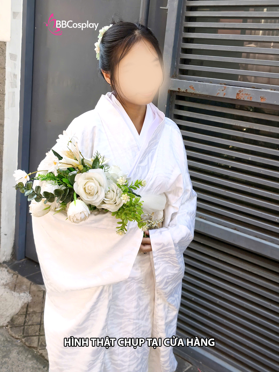 Kimono Trắng Gấm Hoa Quỳnh