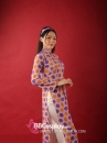 Áo Dài Cô Ba Sài Gòn Tím Chấm Bi Tím Cam