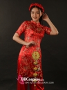 Áo Dài Đỏ Gấm Hoa Mai Cách Tân