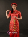 Áo Dài Đỏ Gấm Hoa Mai Cách Tân