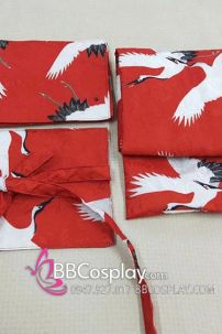 Obi Nagoya - Thắt Lưng Nhật Dạng Gối Màu Đỏ Hạc Bay