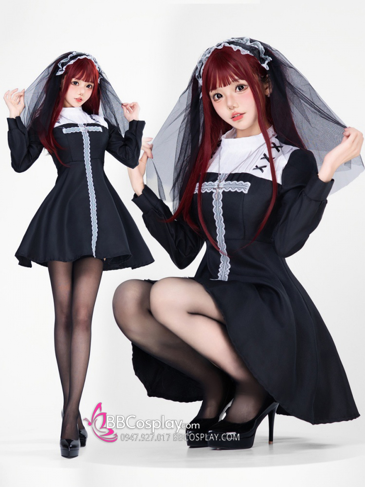 Trang Phục The Nun Lolita Gothic Tay Phồng Váy Xoè