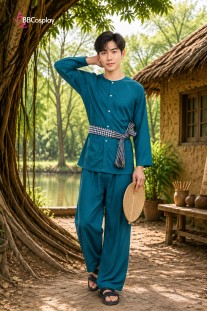 Trang Phục Bà Ba Nam Xanh Cổ Vịt - Chú Cuội Xanh Cổ Vịt