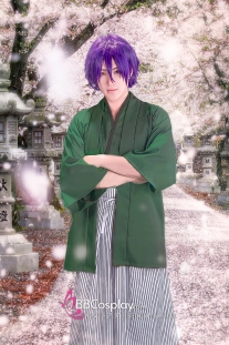 Trang Phục Samurai Áo Xanh Rêu Hakama Trắng