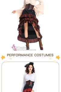 Trang Phục Hoá Trang Hải Tặc Nữ Cướp Biển Hoa Hồng - Màu Nâu Áo Kem