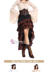 Trang Phục Hoá Trang Hải Tặc Nữ Cướp Biển Hoa Hồng - Màu Nâu Áo Kem