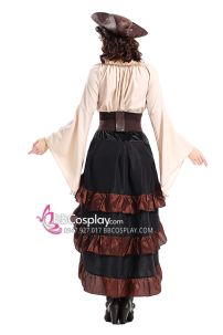 Trang Phục Hoá Trang Hải Tặc Nữ Cướp Biển Hoa Hồng - Màu Nâu Áo Kem