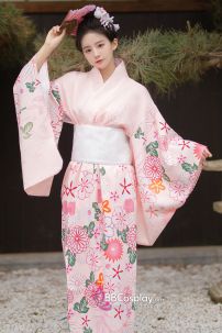 Áo Yukata Kimono Hồng Phấn Tặng Kèm Thắt Lưng