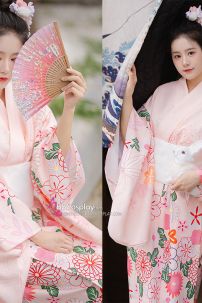 Áo Yukata Kimono Hồng Phấn Tặng Kèm Thắt Lưng