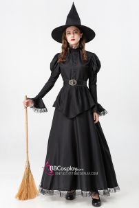 Đồ Phù Thủy Đen Tay Phồng Viền Ren