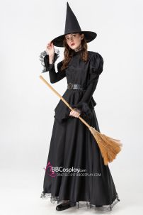 Đồ Phù Thủy Đen Tay Phồng Viền Ren