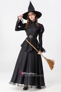 Đồ Phù Thủy Đen Tay Phồng Viền Ren