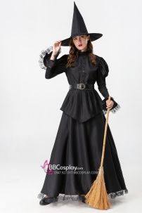 Đồ Phù Thủy Đen Tay Phồng Viền Ren