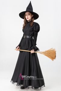 Đồ Phù Thủy Đen Tay Phồng Viền Ren