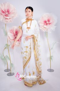 Đồ Sari Ấn Độ Trắng Viền Vàng