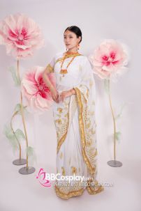 Đồ Sari Ấn Độ Trắng Viền Vàng