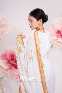 Đồ Sari Ấn Độ Trắng Viền Vàng