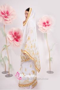 Đồ Sari Ấn Độ Trắng Viền Vàng