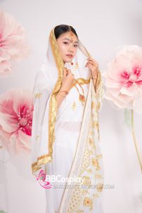 Đồ Sari Ấn Độ Trắng Viền Vàng