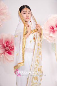 Đồ Sari Ấn Độ Trắng Viền Vàng