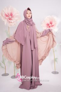 Đồ Hồi Giáo Tím Môn Phối Khăn Choàng Màu Hồng Da
