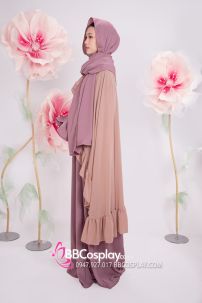 Đồ Hồi Giáo Tím Môn Phối Khăn Choàng Màu Hồng Da
