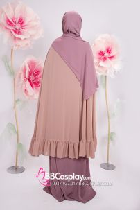 Đồ Hồi Giáo Tím Môn Phối Khăn Choàng Màu Hồng Da