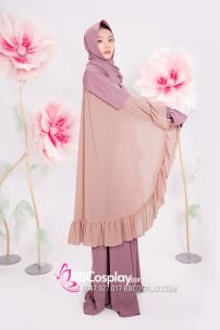 Đồ Hồi Giáo Tím Môn Phối Khăn Choàng Màu Hồng Da