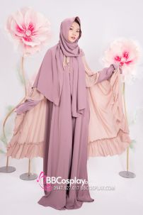 Đồ Hồi Giáo Tím Môn Phối Khăn Choàng Màu Hồng Da