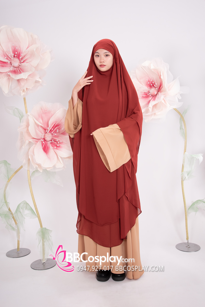 Trang Phục Hồi Giáo Hồng Kem - Phối Hijab Nâu Đất