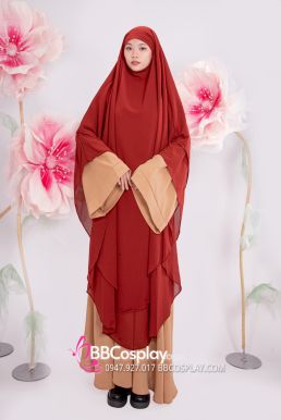 Trang Phục Hồi Giáo Hồng Kem - Phối Hijab Nâu Đất