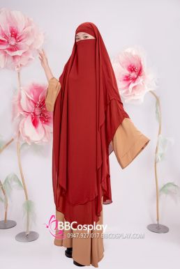 Trang Phục Hồi Giáo Hồng Kem - Phối Hijab Nâu Đất