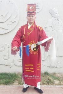 Áo Choàng Đạo Sĩ Hình Bát Quái Thêu - Màu Đỏ Đô