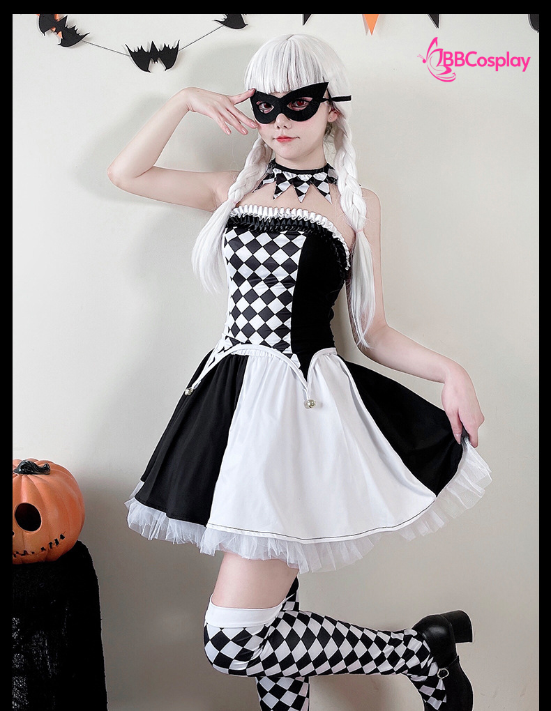 Trang Phục Cô Hề Trắng Đen Haloween