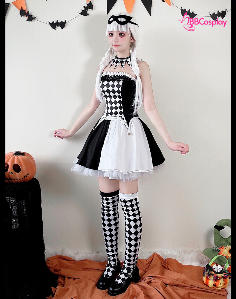 Trang Phục Cô Hề Trắng Đen Haloween