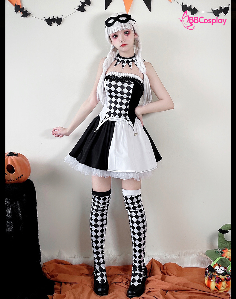 Trang Phục Cô Hề Trắng Đen Haloween