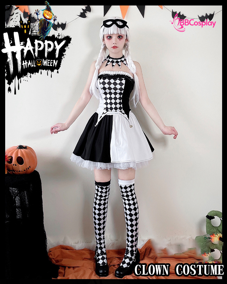 Trang Phục Cô Hề Trắng Đen Haloween