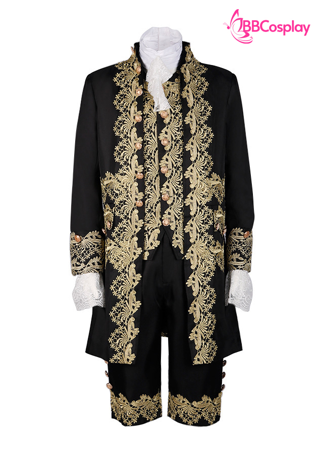 Trang Phục Rococo Aristocrat Thời Trung Cổ Marie - Đen Viền Vàng