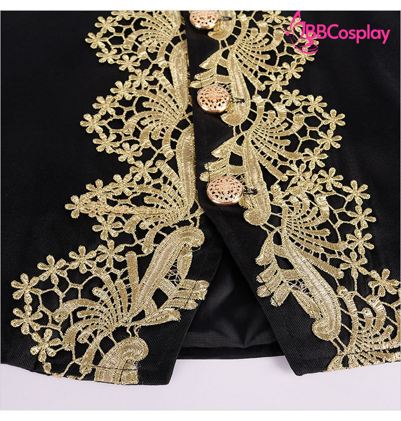 Trang Phục Rococo Aristocrat Thời Trung Cổ Marie - Đen Viền Vàng