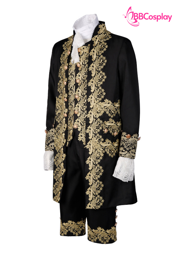 Trang Phục Rococo Aristocrat Thời Trung Cổ Marie - Đen Viền Vàng