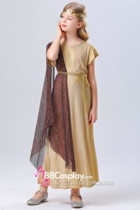 Trang Phục Nữ Thần Hy Lạp Bé Gái - Màu Vàng Choàng Nhũ Đen