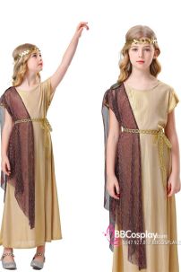 Trang Phục Nữ Thần Hy Lạp Bé Gái - Màu Vàng Choàng Nhũ Đen