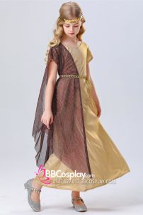 Trang Phục Nữ Thần Hy Lạp Bé Gái - Màu Vàng Choàng Nhũ Đen