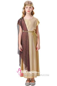 Trang Phục Nữ Thần Hy Lạp Bé Gái - Màu Vàng Choàng Nhũ Đen