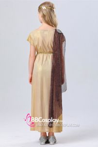 Trang Phục Nữ Thần Hy Lạp Bé Gái - Màu Vàng Choàng Nhũ Đen